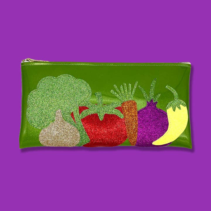 🥕✨ Den ultimative grøntsagspose! Farverig glimmerclutch! 🥦🌽 for engroshandel hos Julie Mollo!