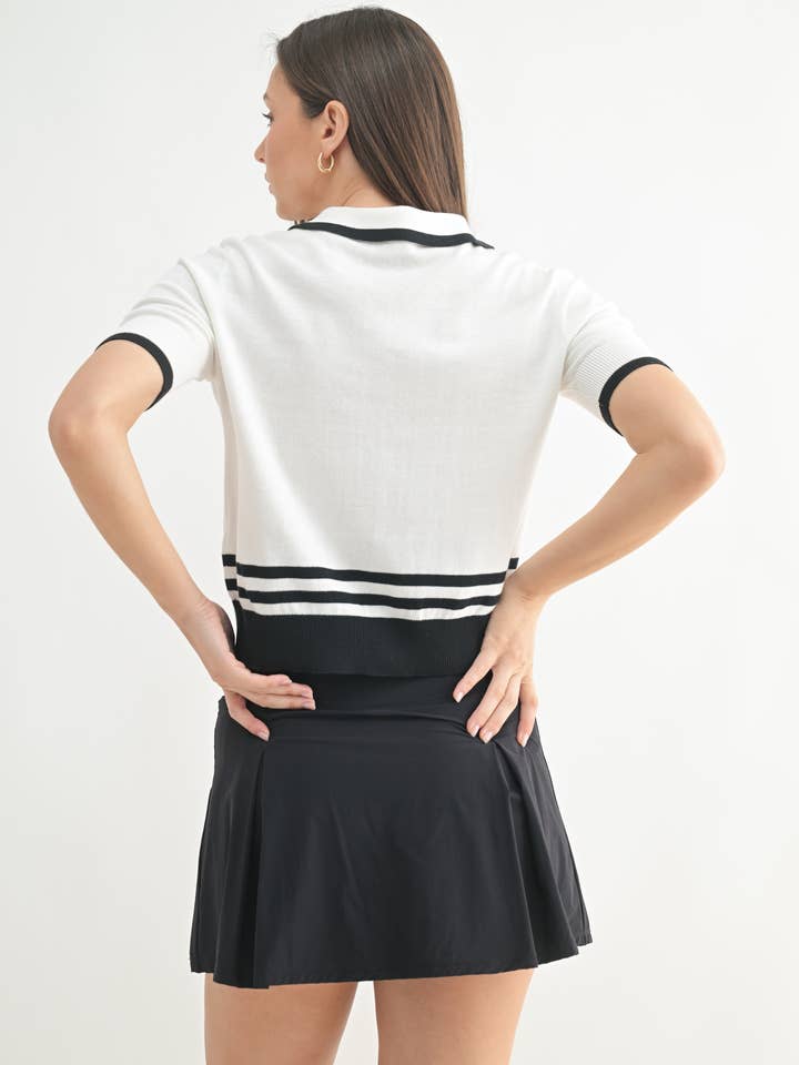 WHITE BLACK Lightweight Short Sleeve Polo Sweater for wholesale on Faire