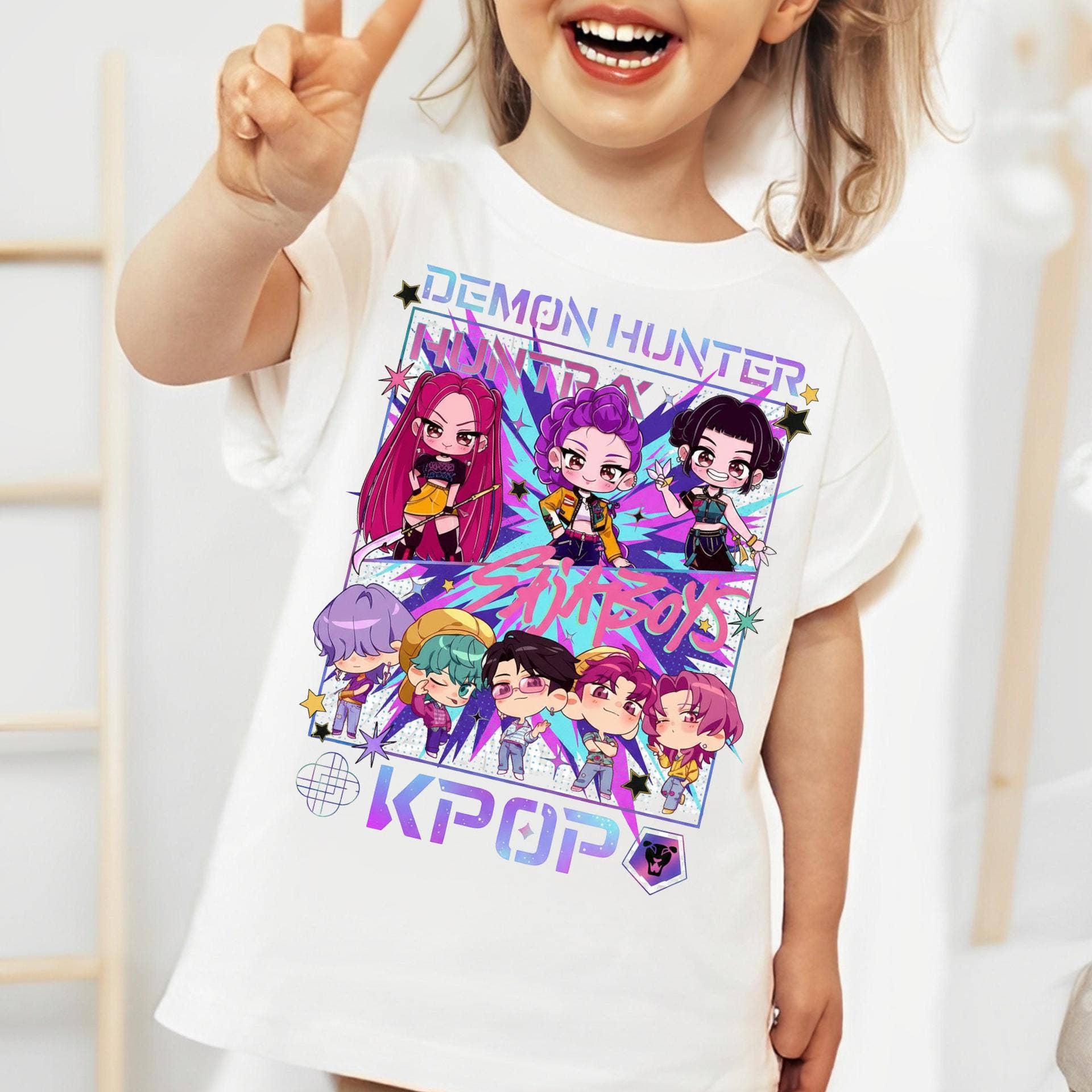 ClevorFit - Wholesale T-shirt (graphic) – unisex - Kpop Demon Hunters Comfort Colors Tee, Kpop Huntrix Kids Tee2