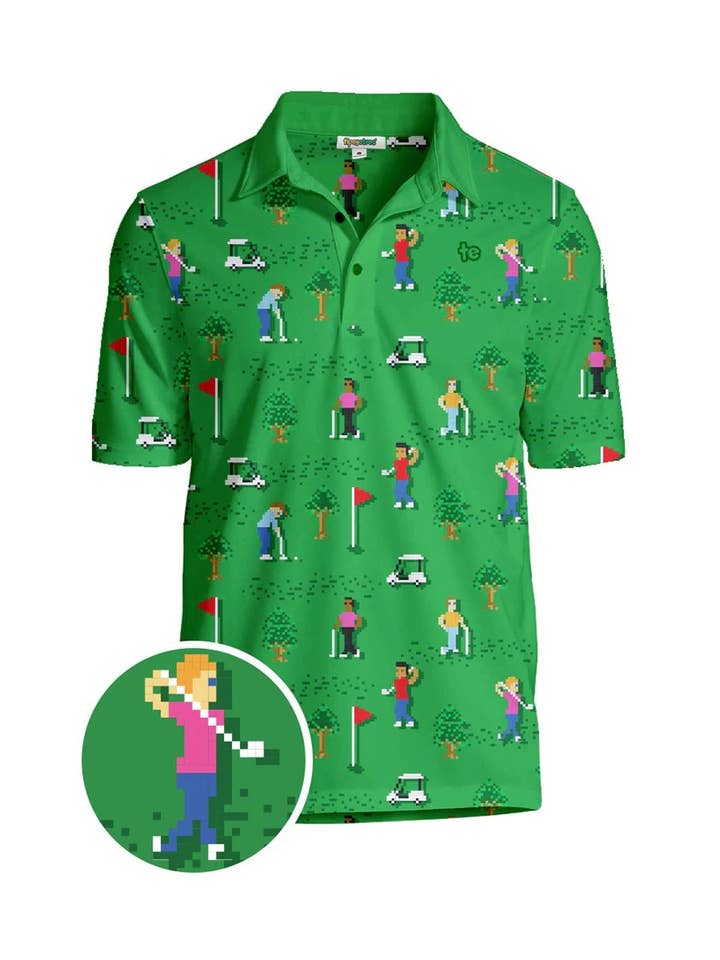 Tipsy Elves - Wholesale Polo - Men's - 8-Bit Birdie Golf Polo Shirt - Men's Fun Golf Apparel