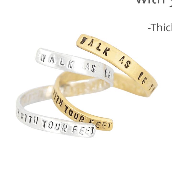 Walk as if You Are Kissing the Earth with Your Feet -Thich Nhat Hanh Wrap Ring for wholesale by Chocolate and Steel