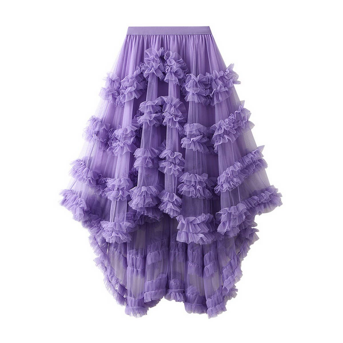 ACCITY - Wholesale Skirt - Women's - Candy Color Ruffle Tulle Irregular Midi Skirt_CWBMS04032