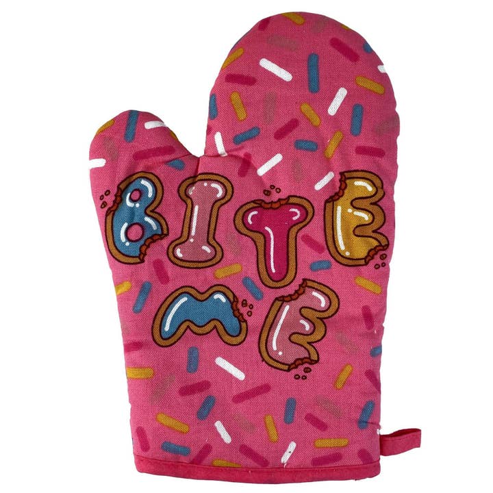 Bite Me Oven Mitt Hilarious Pot Holder Gift for Cook Kitchen for wholesale by Crazy Dog T-Shirts