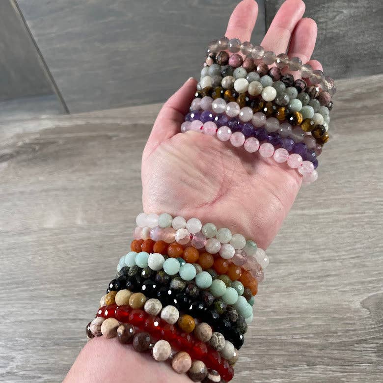Keystone Crystals - Wholesale Beaded Bracelet - Polyhedral Gemstone Bracelet 8mm  – Assorted Crystals for Retail and Gift Shops12