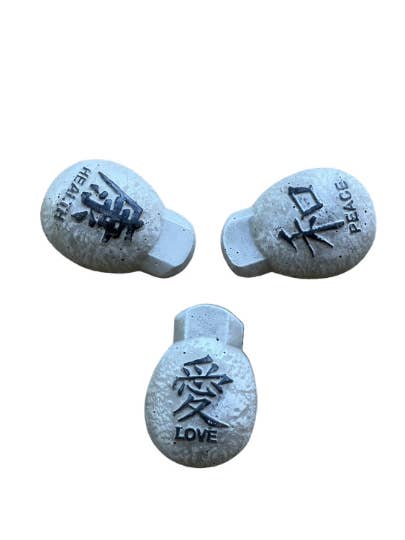 Chinese Symbols Planter holders, Kanji, Peace, Health, Love for wholesale by Backyard Stone Art
