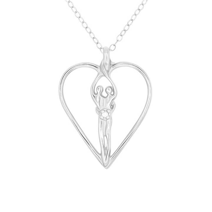 Large Soulmate Heart Necklace, .925 Genuine Sterling Silver, 18" Chain, Charm 1 ½" by 1 ¼", Clear Cubic Zirconia for wholesale by Symbol of Love Jewelry