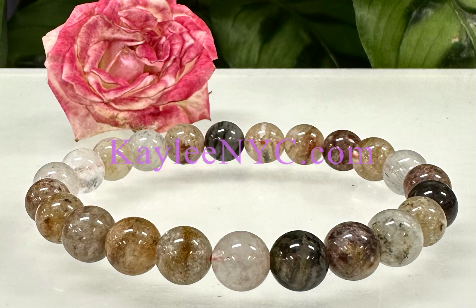 KayleeNYC - Wholesale Beaded Bracelet - Natural 8mm Thousand Layer Phantom Quartz Stretch Bracelet2