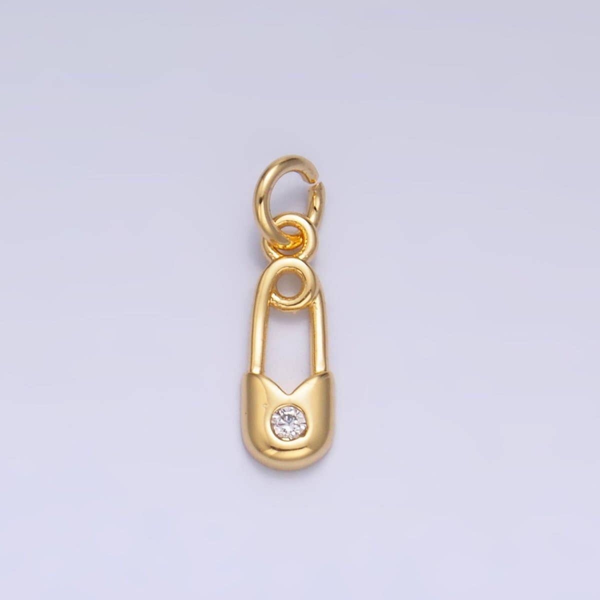 Aim Eternal - Wholesale Individual charm/pendant - 24K Gold Filled Clear CZ Safety Pin Mini Charm in Gold & Silver | W8820