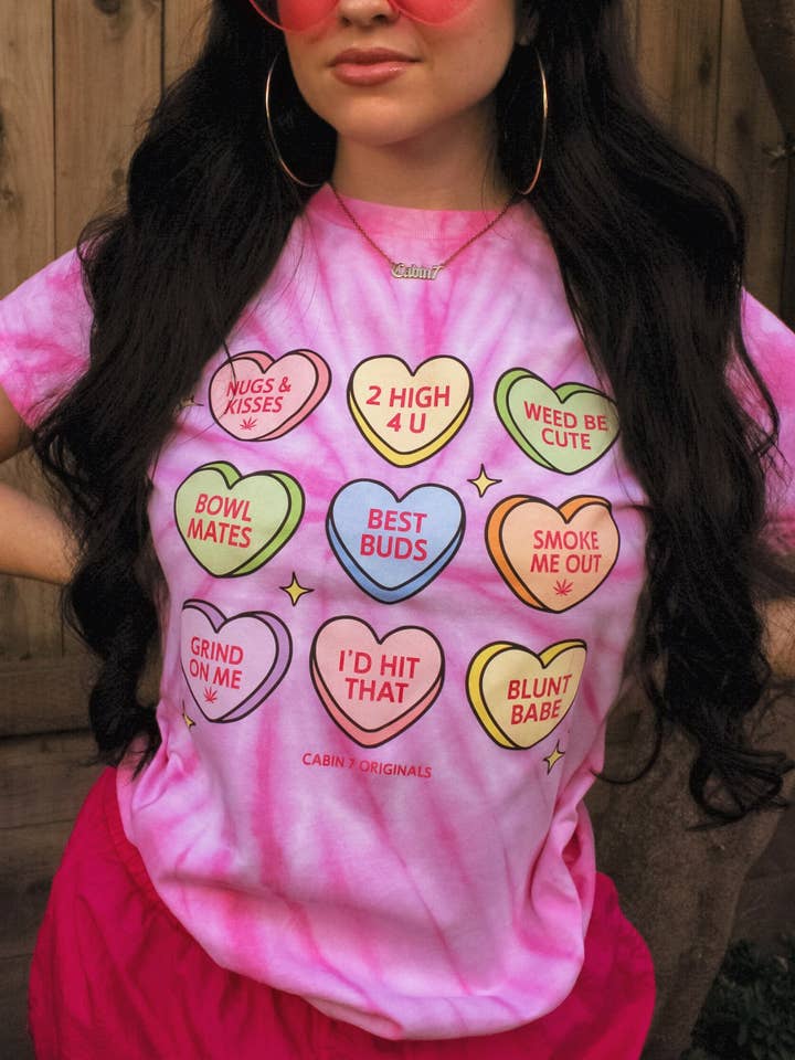 Candy Hearts Tie Dye T-Shirt for wholesale by Cabin 7 Originals