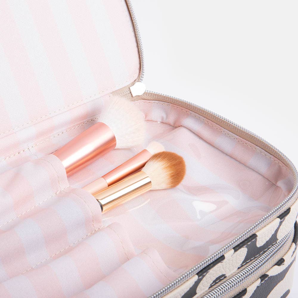 Caroline Gardner - Wholesale Makeup/Cosmetic Bag - Charcoal Mono Flower Make Up Bag Organiser1