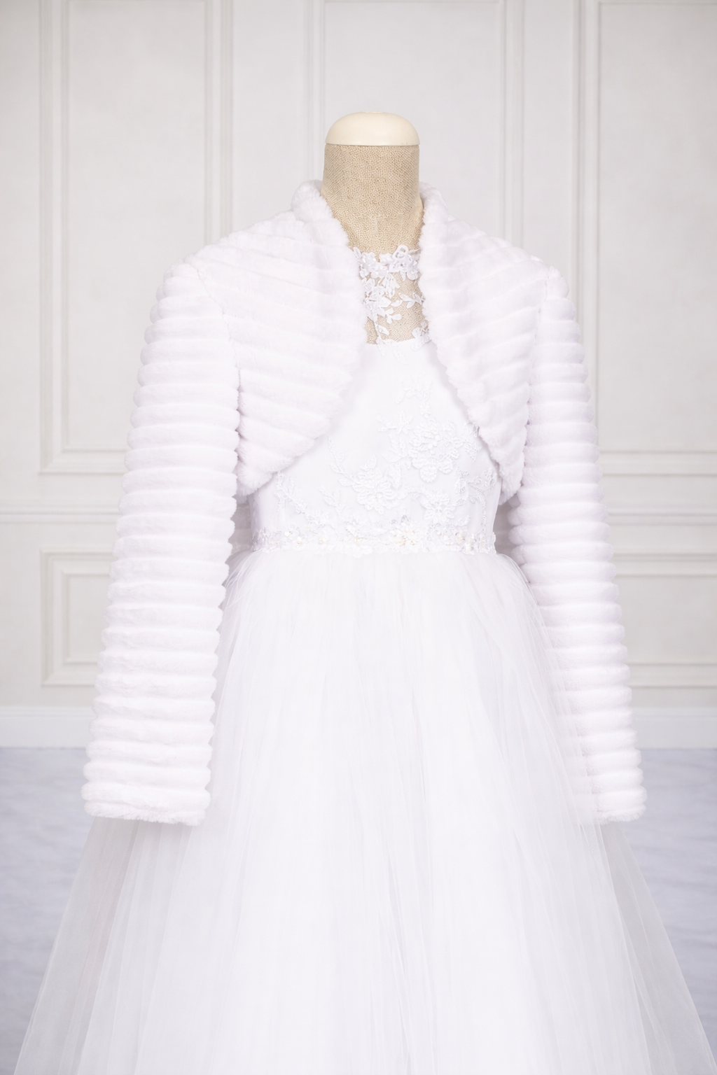 vit Nyhet 2026! Fuskpälsbolero för flickor, vinterytterkläder för wholesale på Faire4