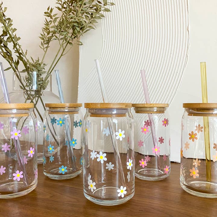 Flower Iced Coffee Glass Cup, 16oz Beer Can Glass for wholesale by Bodhi Life Design