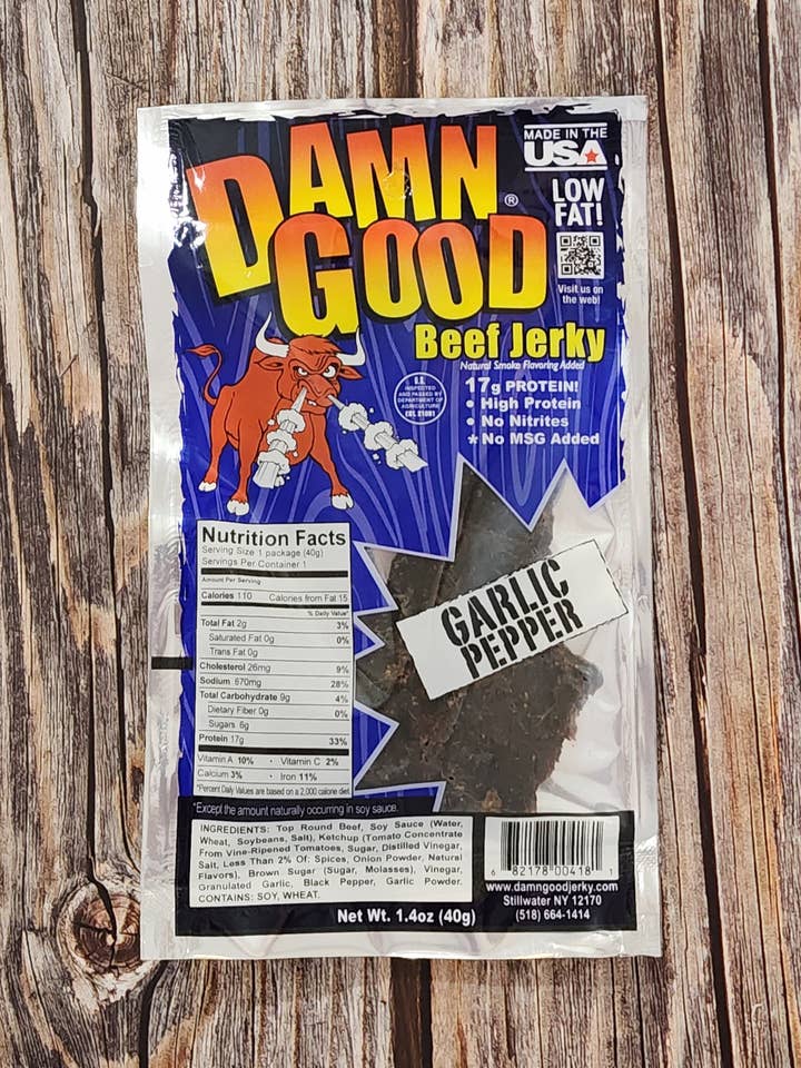 35 g de bœuf séché à l'ail pour la vente par Damn Good Beef Jerky