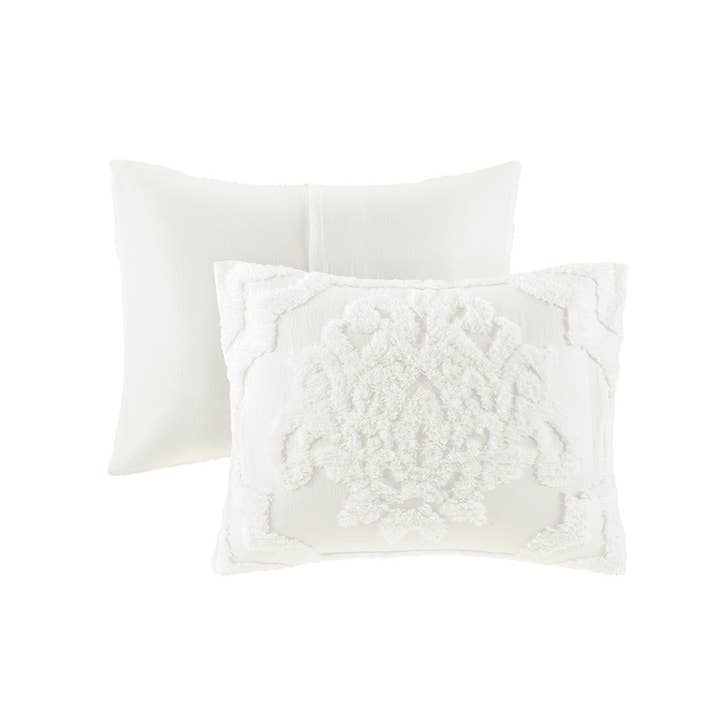 Olliix - Wholesale Bedding Set - Tufted Chenille Damask Comforter/Duvet Cover Mini Set, White6