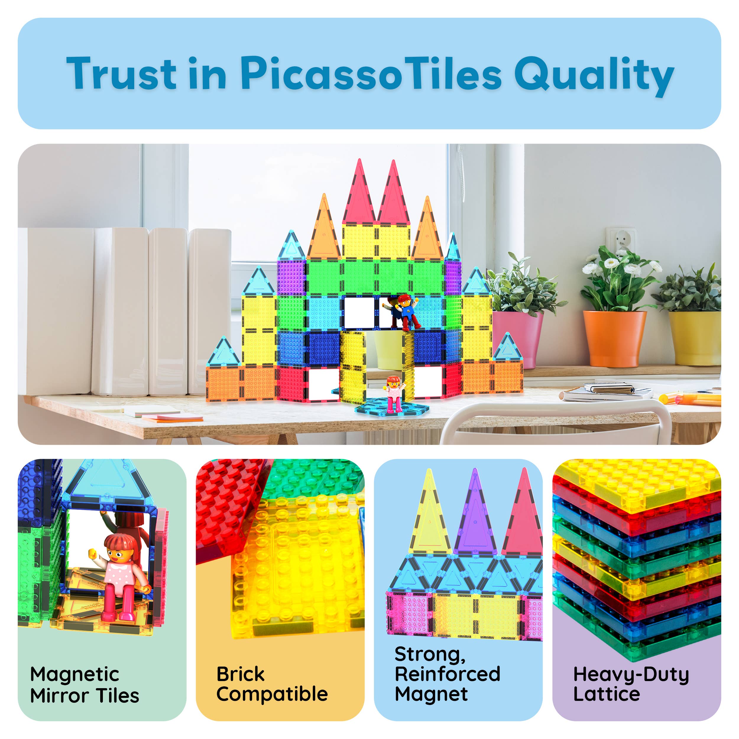 PicassoTiles - Wholesale Building Set - Kids - PicassoTiles 63pc Brick & Magnetic Tile Building Set1