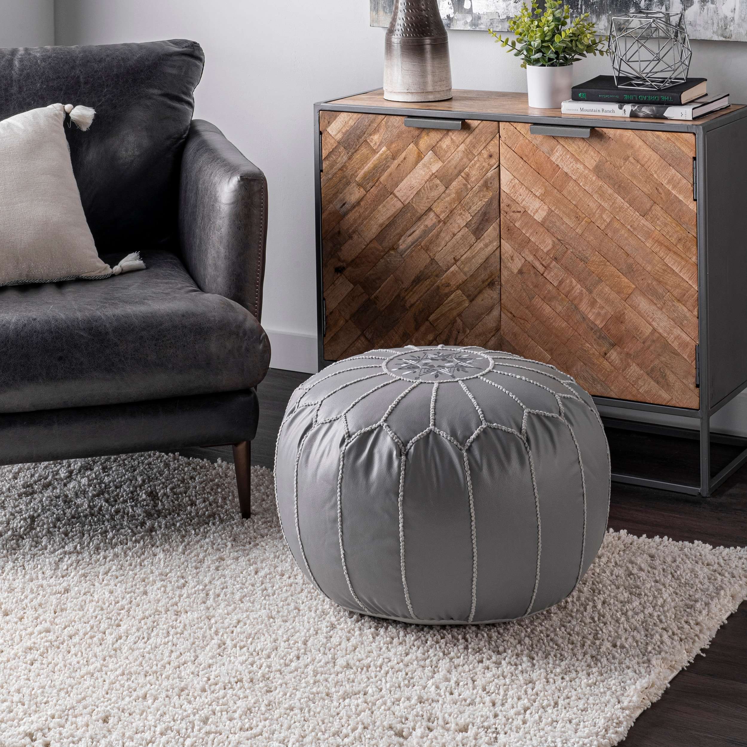 nuLOOM - Wholesale Pouf - Classic Moroccan Faux Leather Filled Ottoman Pouf12