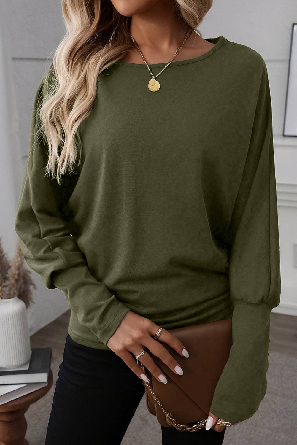 Lovesoft - Wholesale T-Shirt - Women's - Four Leaf Clover Solid Color Extended Cuffs Long Sleeve Top2