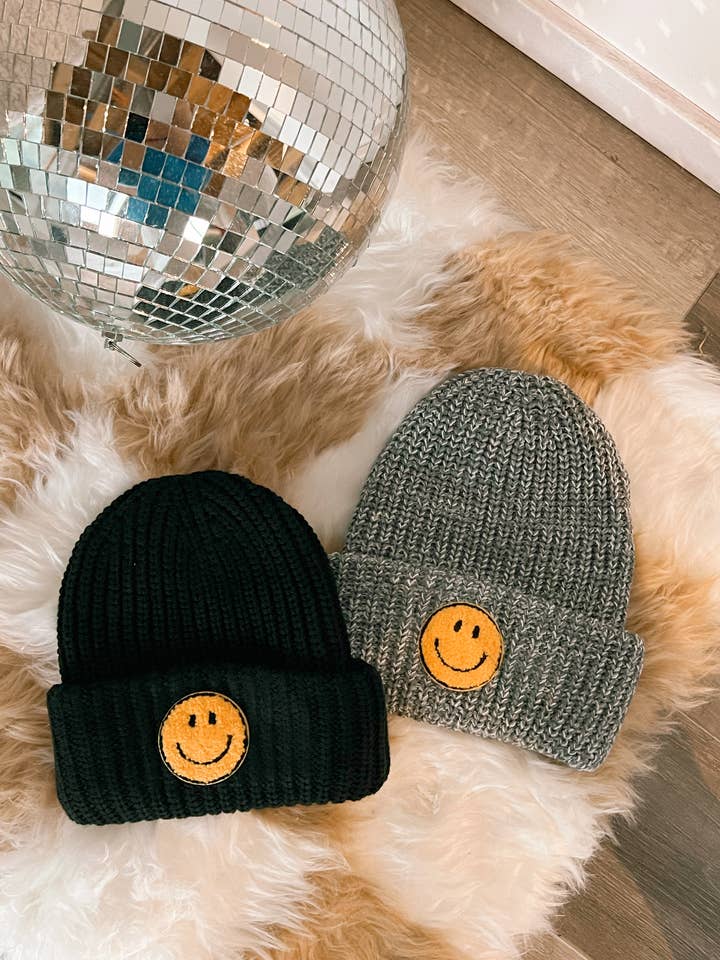 Smiley Patch Beanie for wholesale by 402threads