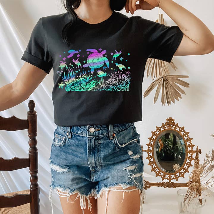 Hologram Turtle Shirt, Summer Turtle Vibes Shirt for wholesale by ShopLukeGifts
