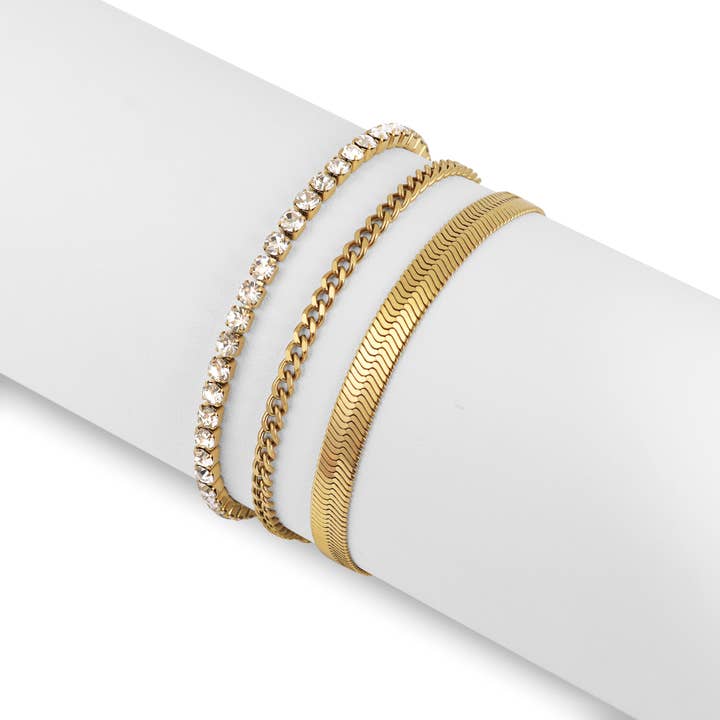 WJW - Wholesale Jewelry Set - 25 pc 18K Gold PVD Coated Stainless Steel Bracelet Set