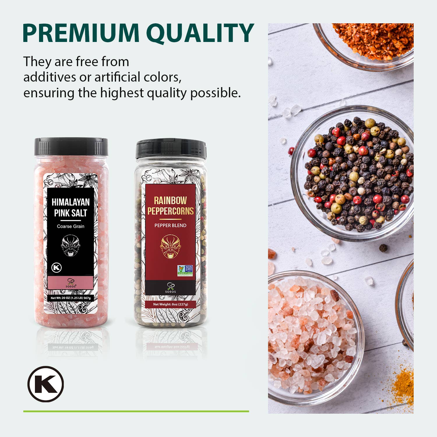 soeos – wholesale Salt & pepper mix – Soeos Himalayan Pink Salt, 18 oz + Rainbow Peppercorn, 8oz8