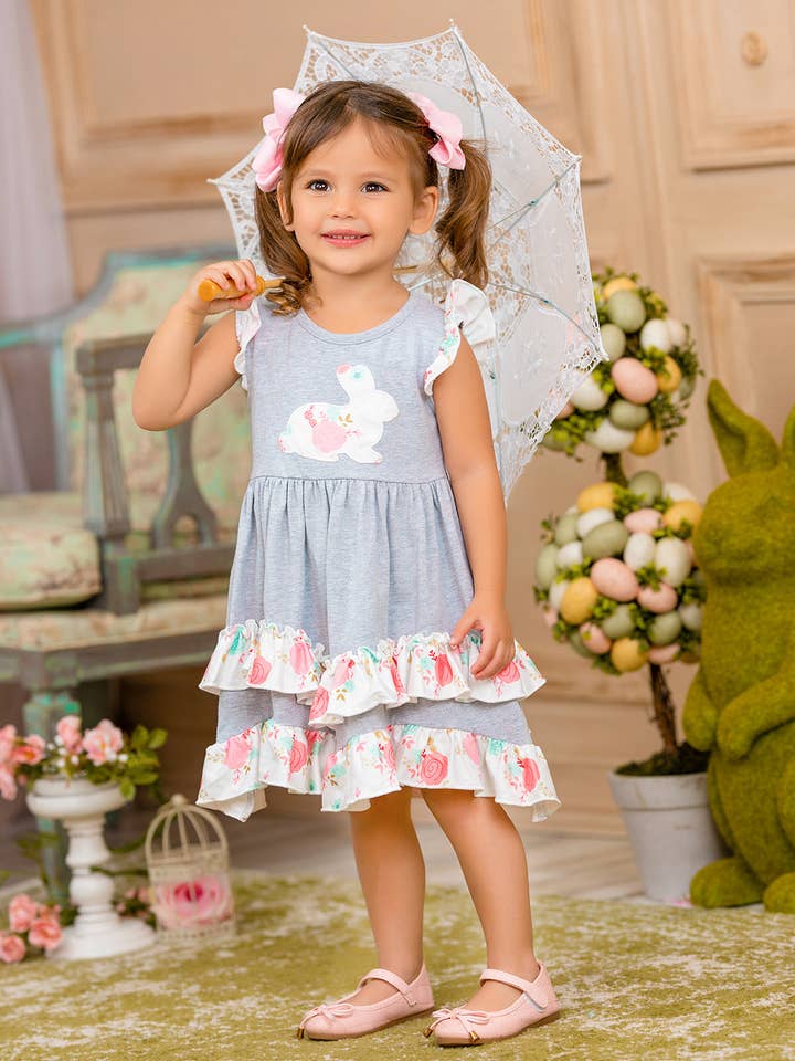 Mia Belle Girls • Wholesale - Wholesale Dress - Kids - Bunny Flutter Sleeve Tiered Ruffle Dress5