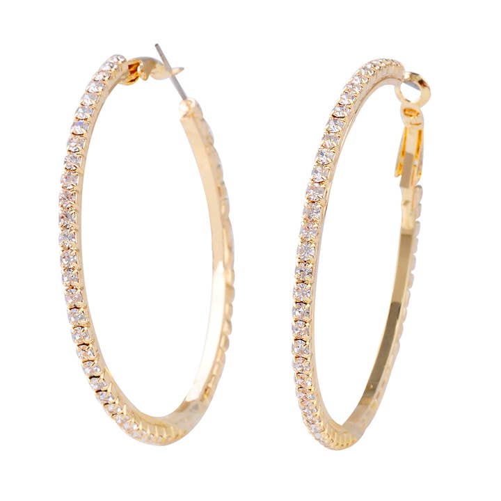 Pendientes de aro de alambre de 50 mm con cristales de oro y diamantes de imitación para venta al por mayor de Cool Crystals