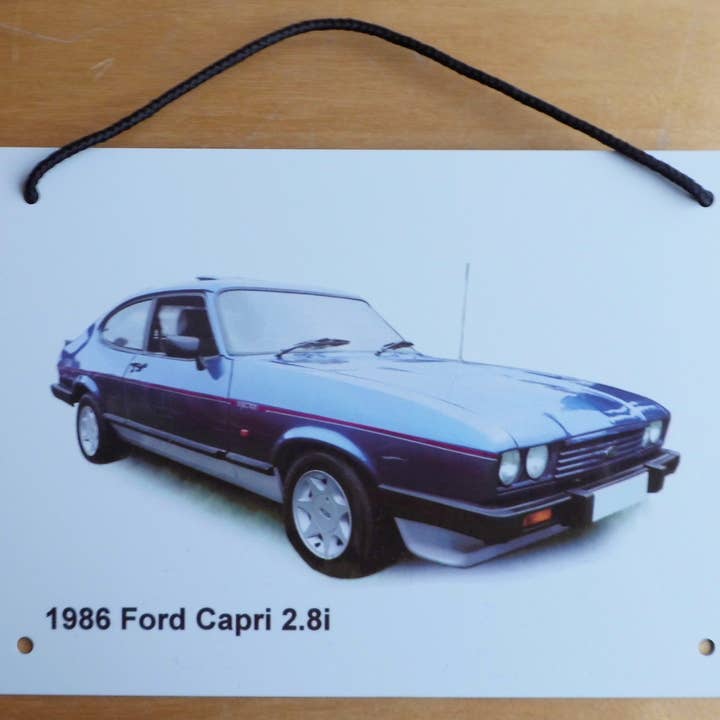 Ford Capri 2.8i 1986 (Blue) - Metal Plaque (8.25 x 5.75in) for wholesale by Witherden's Workshop