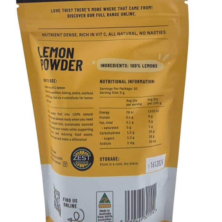 Zest Element - Wholesale Oral supplement/vitamin - Lemon Powder 100% Natural 150g Pack1