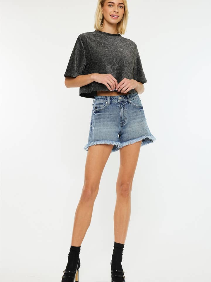 PANTALONCINI IN DENIM A VITA ALTA MOM FIT OPEN PACK-KC70092M per la vendita all'ingrosso da parte di Kan Can USA