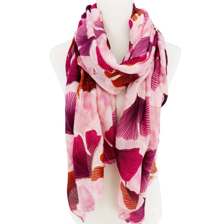 JC Sunny Fashion - Wholesale Scarf - Women's - 2 Colors--JC023512 Royal Foil Embellished Leaf Scarf