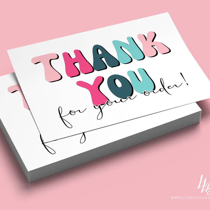 LLB Designs Studio - Wholesale Thank You Card - Packaging Insert | Summer Retro - Thank You | SIZE 4 X 3 INCHES | Card Number: TY48 | Ready To Ship
