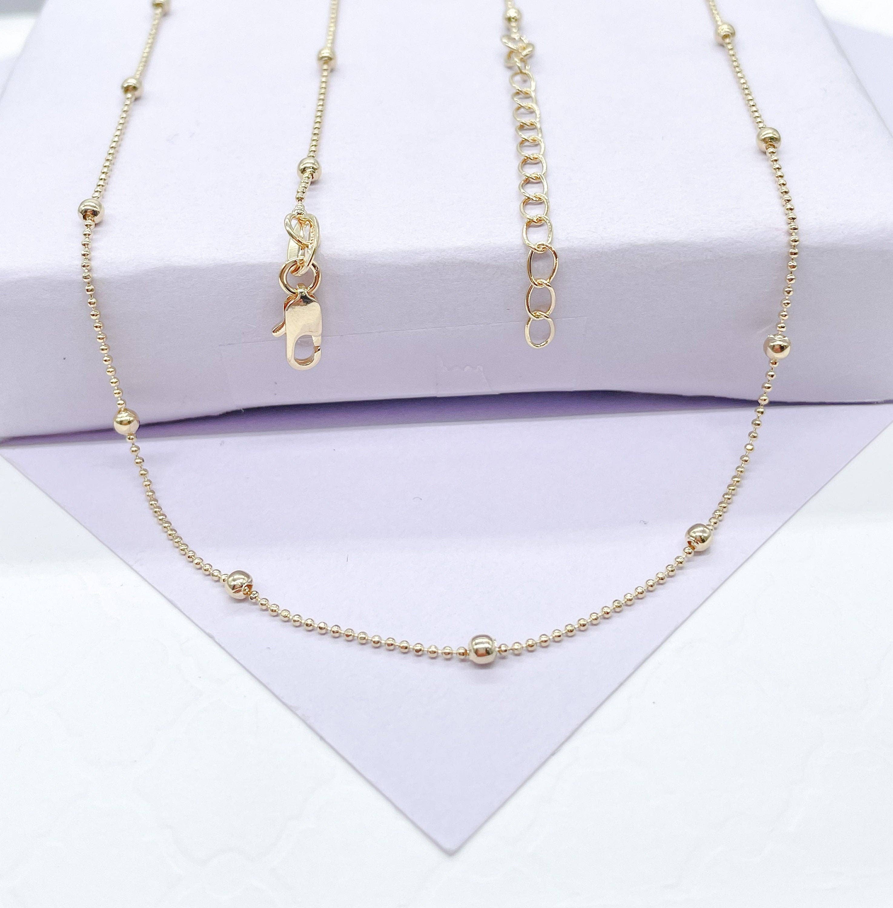 Milie - Wholesale Link & Chain Necklace - 18k GF 1mm Beaded Satellite Chain0