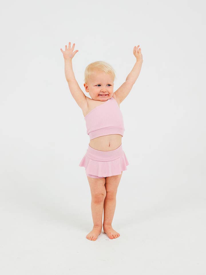 Pink Ribbed One-Shoulder Dance Set for wholesale by Willa B