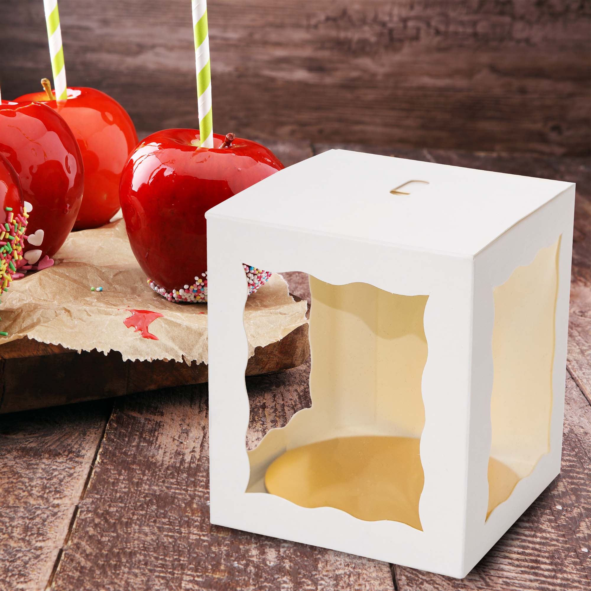 Candy Apple Box 4" - Set of 25 - White for wholesale on Faire7