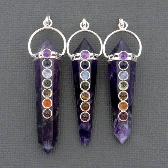 Amethyst Chakra Point Pendant with Silver Plated Bail for wholesale by Jewelers Paradise