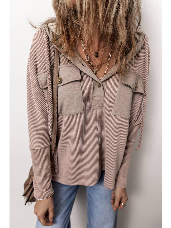 As shown Flap Pocket Patchwork Corded Drawstring Hoodie | S-XL for wholesale on Faire