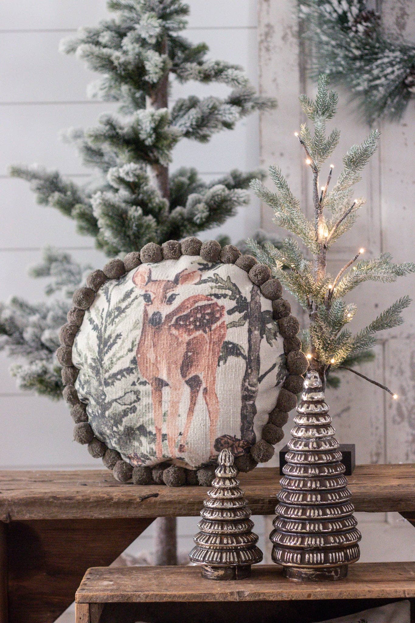 Audrey's Home & Gift - Wholesale Throw/Decorative Pillow - Round Pom Pom Pillow with Deer (PC)1