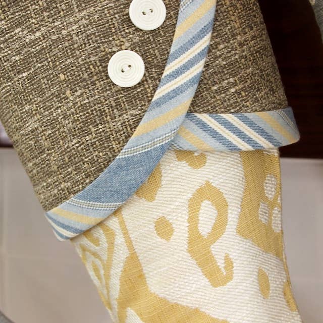 The Sunday Studio - Wholesale Holiday Stocking - Lakehouse Style Blue and Yellow Handmade Christmas Stockings4