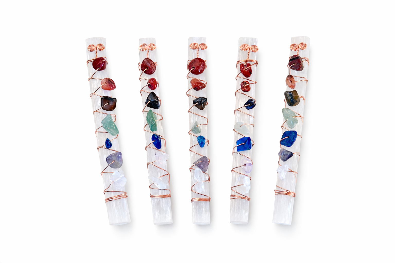 Picki Nicki - Wholesale Spiritual Stone/Crystal - Selenite Crystal Wands w/ Seven Stone Chakras & Copper Wire 2