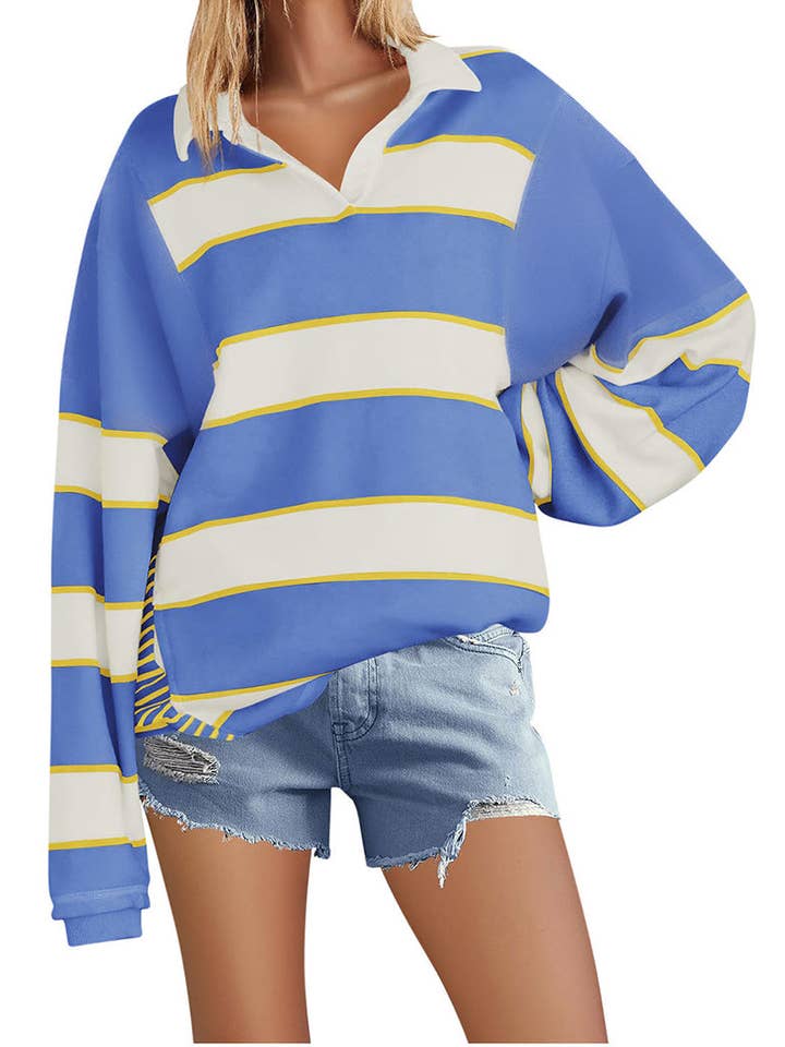 safistyle - Wholesale Polo - Women's - Striped Oversized Polo Top7