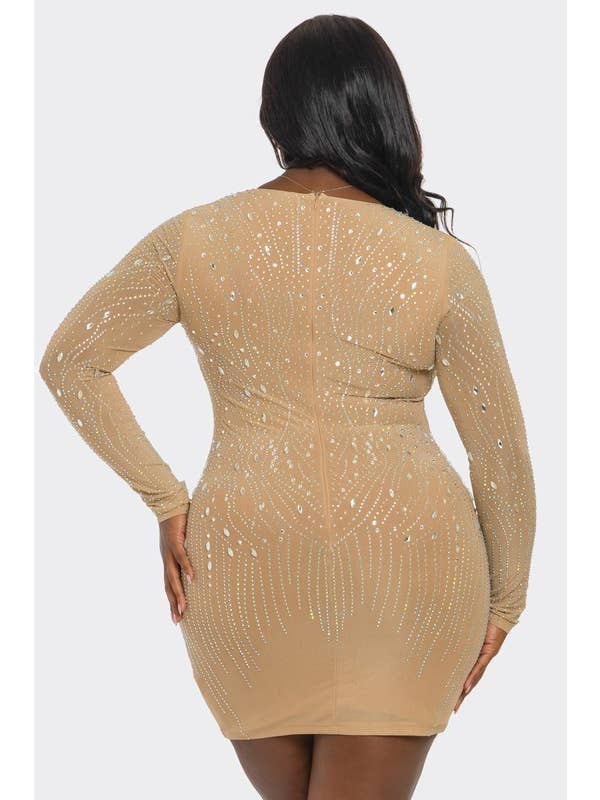 Desnudo Vestido ajustado con adornos de pedrería talla grande BCCDS63053 de venta al por mayor en Faire3