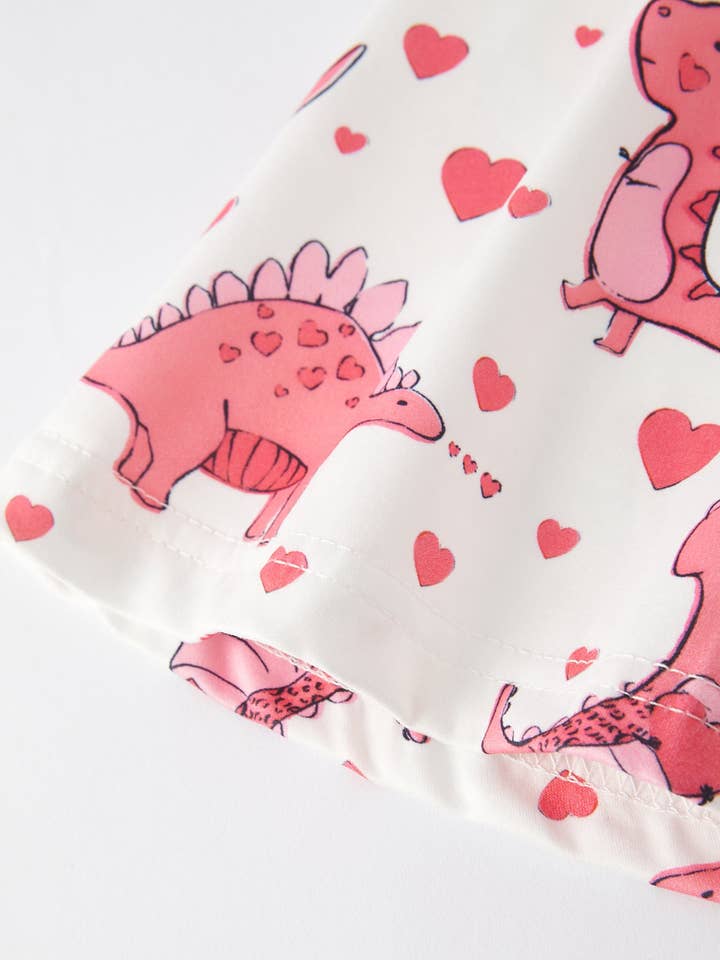 Rylee Faith Designs - Vendita all'ingrosso Completo top e pantaloncini - Bambini - Set con Maglia a Volant con Stampa di Lettera di Dinosauro per San Valentino e Pantaloni Svasati