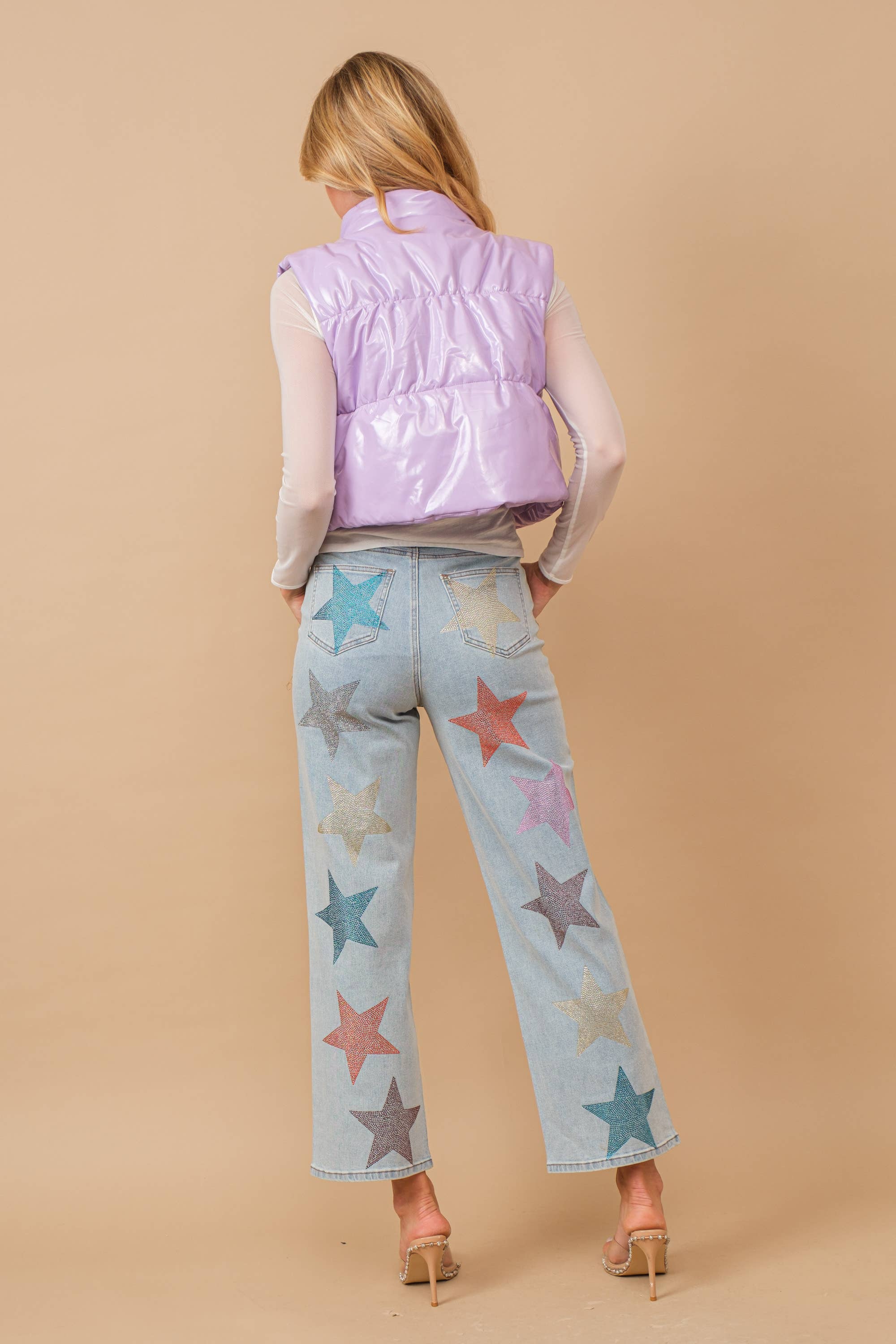 Blue B - Wholesale Outerwear Vest - Women's - 22656J - Gloss Shiny PU Quilted Puffer Zip Up Crop Vest46