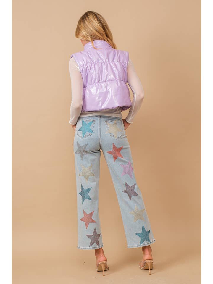 Blue B - Wholesale Outerwear Vest - Women's - 22656J - Gloss Shiny PU Quilted Puffer Zip Up Crop Vest46