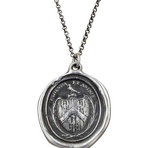 Patience et courage - Collier crête d'aigle latin pour la vente par Plum and Posey