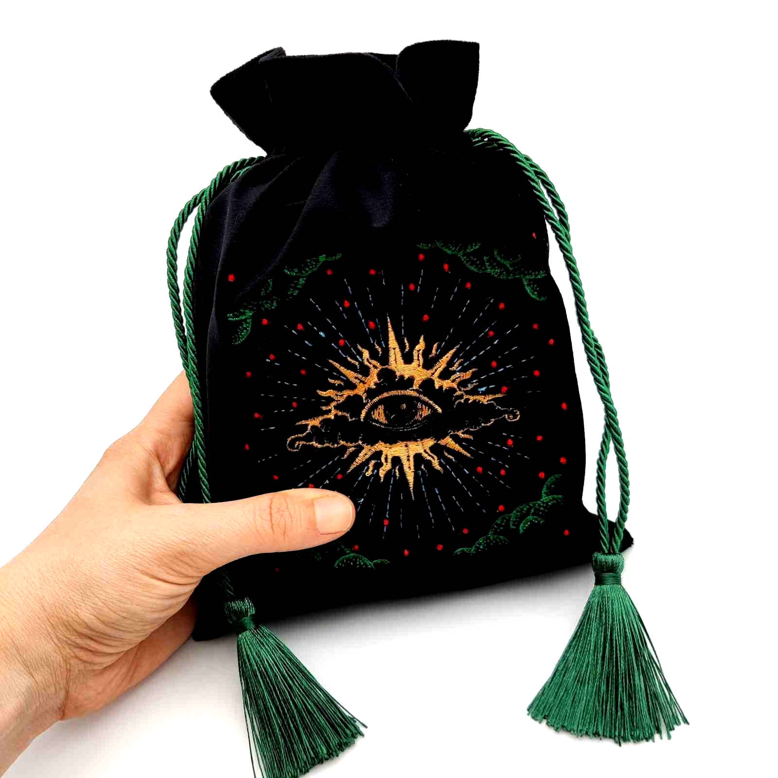 LA MUCI DESIGN - Wholesale Drawstring Bag - Unisex - Black Velvet Tarot Bag – Embroidered Mystical Tarot Pouch 4