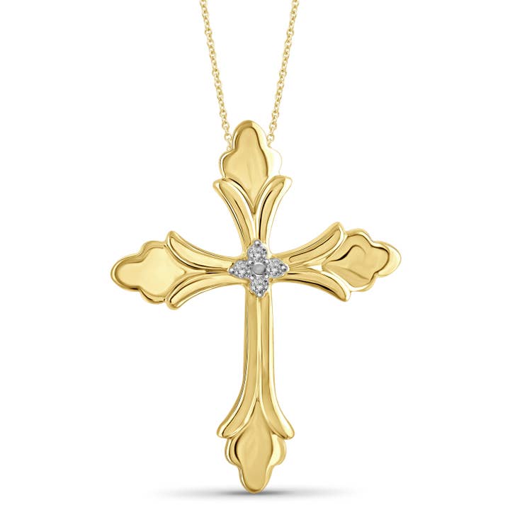Pendentif croix plaqué or 14 carats avec diamants blancs, 18 po pour la vente par JewelonFire