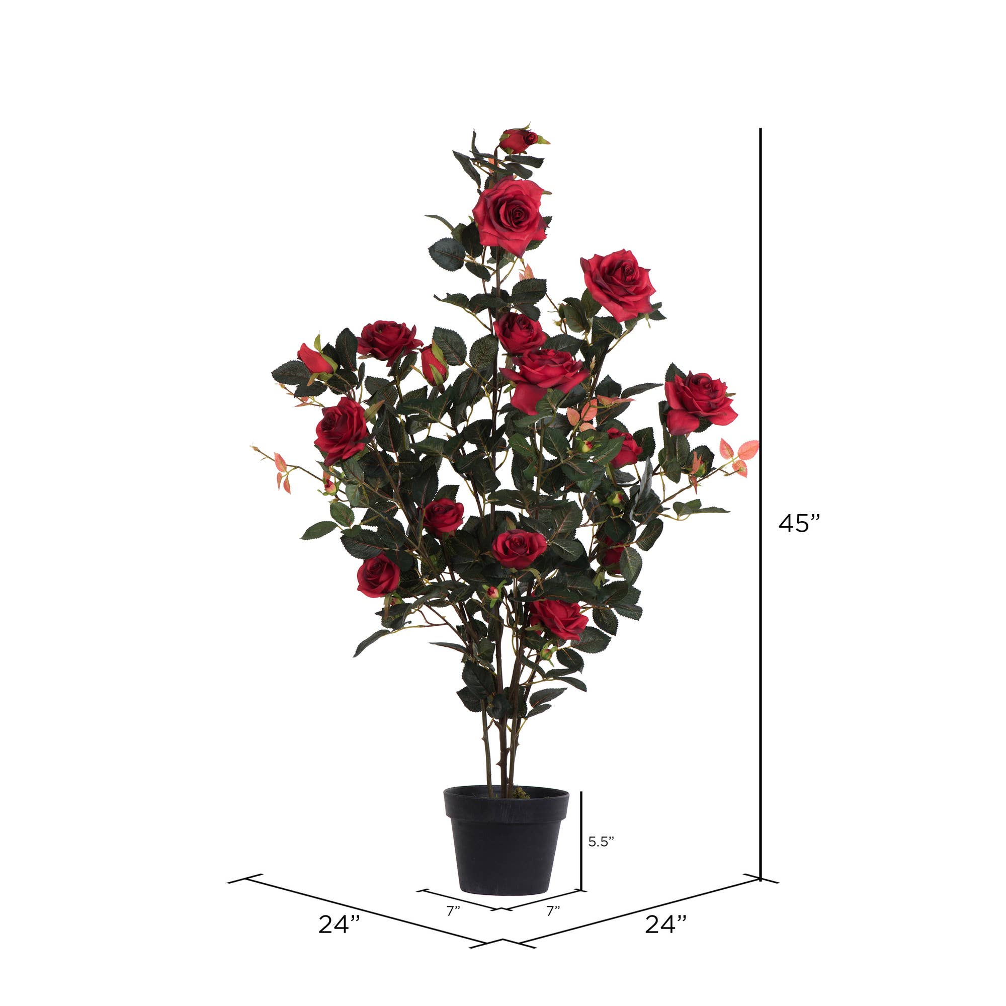 Vickerman 45" Artificial Red Rose Plant in Pot. for wholesale on Faire2
