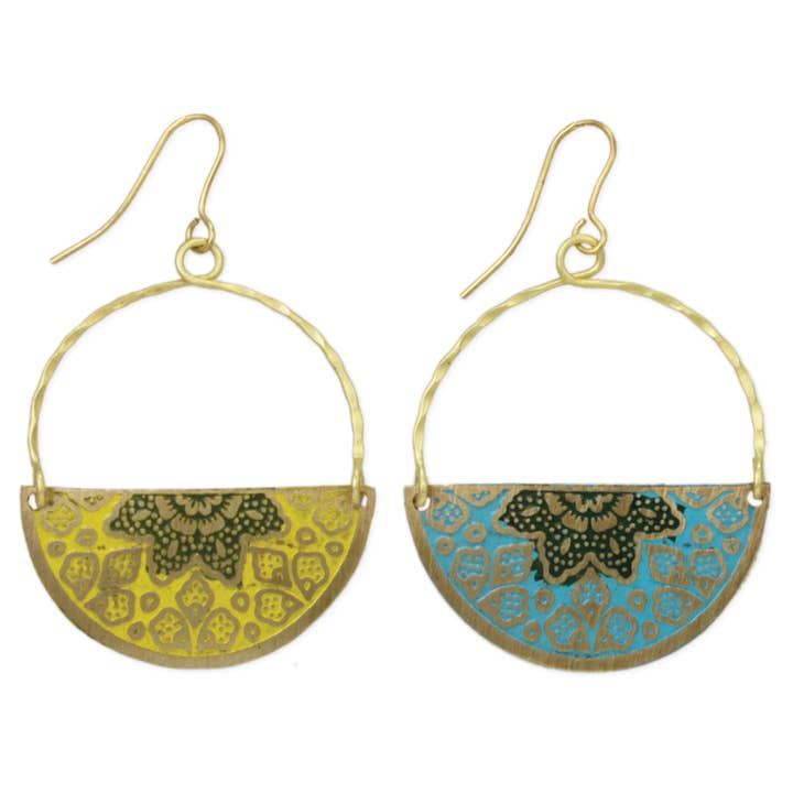 ZAD - Wholesale Dangle Earrings - Moroccan Market Bright Enamel Half Circle Earrings